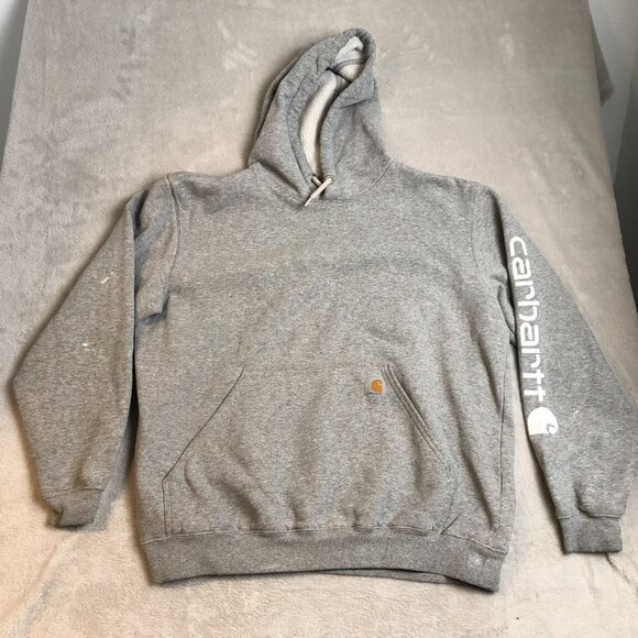 Carhartt Mens Hoodie Sweatshirt Large Pullover Drawstring Cozy Fleece Gray Flaw - Picture 15 of 15